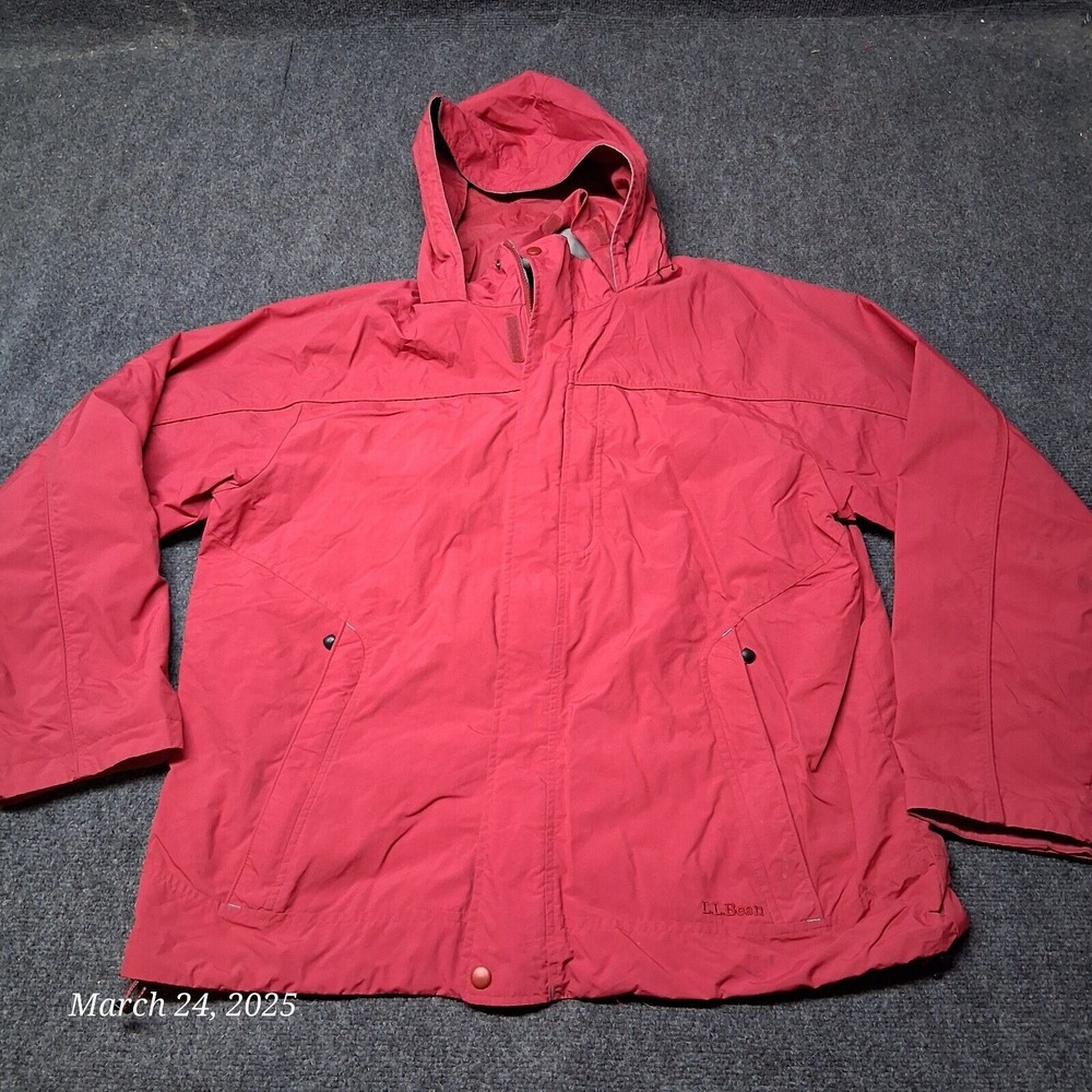LL Bean Hooded Nylon Windbreaker Men Size Large Red Lightweight Mesh Lined